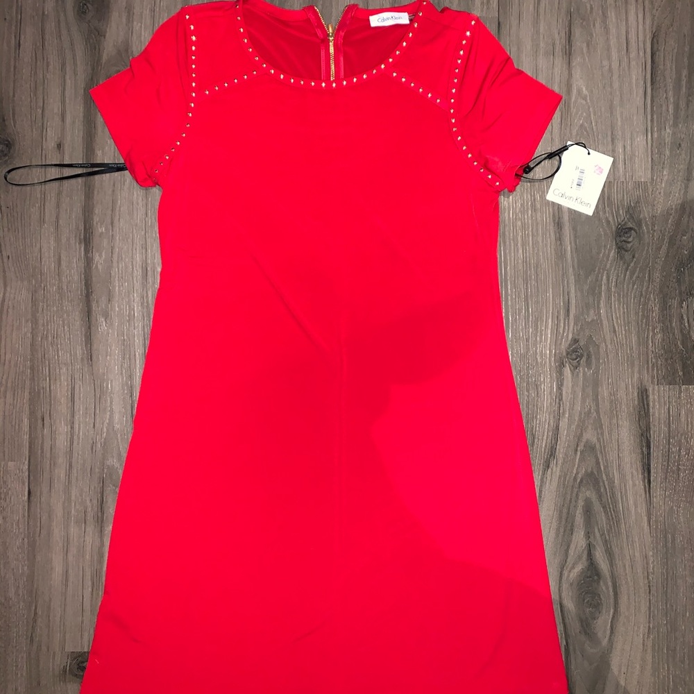 Never worn red Calvin Klein dress with gold studs
